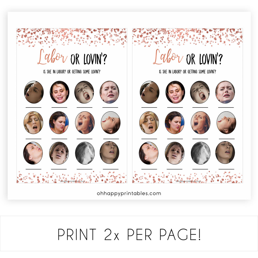 Rose Gold Labour or Lovin Game, Baby Shower Games, Labour or Lovin, Lovin or Labour, Labor or Lovin, Funny Baby Shower, Printable, printable baby shower games, fun baby shower games, popular baby shower games