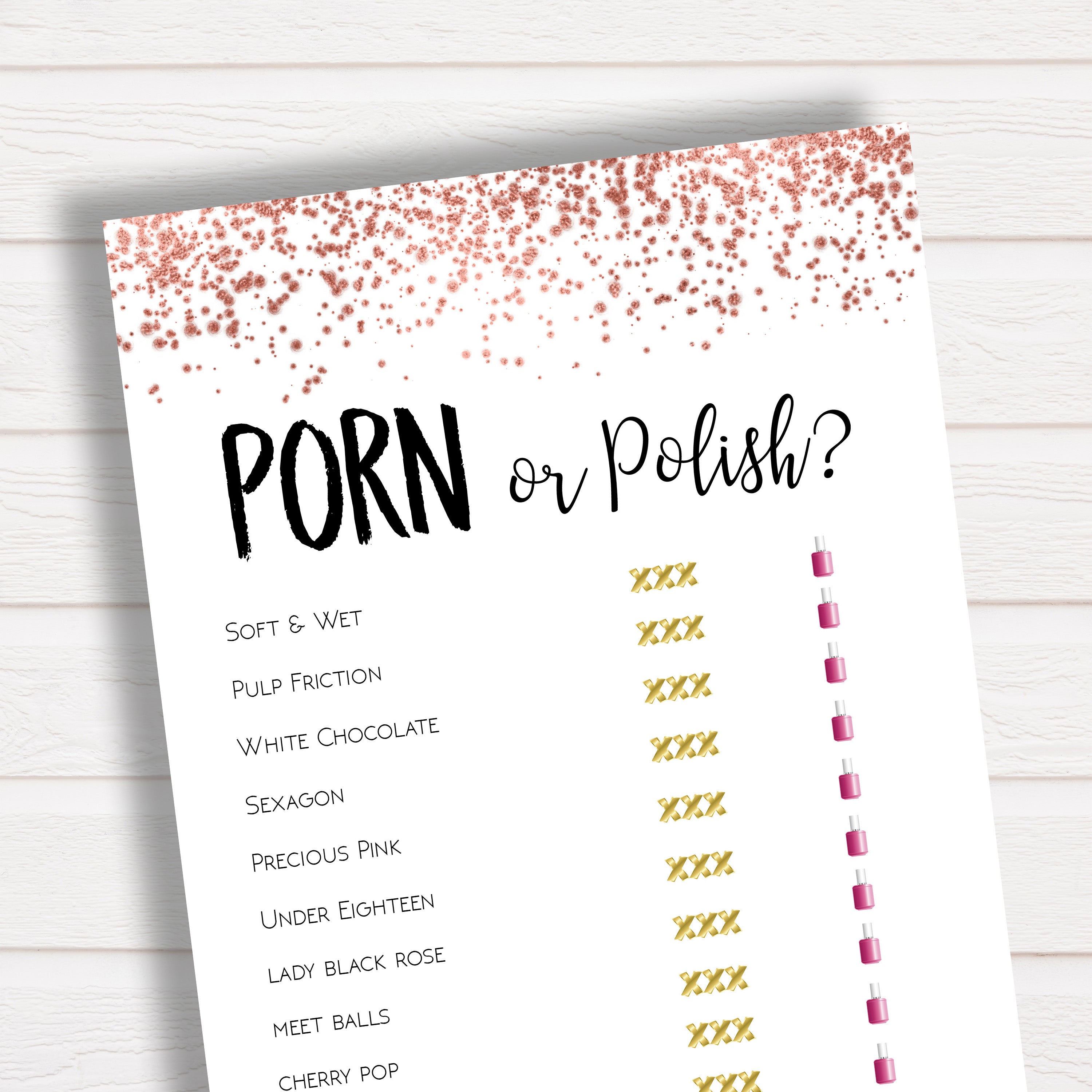 Wwwdot - Porn or Polish Bridal Shower Game | Rose Gold Printable Bridal Game â€“  OhHappyPrintables