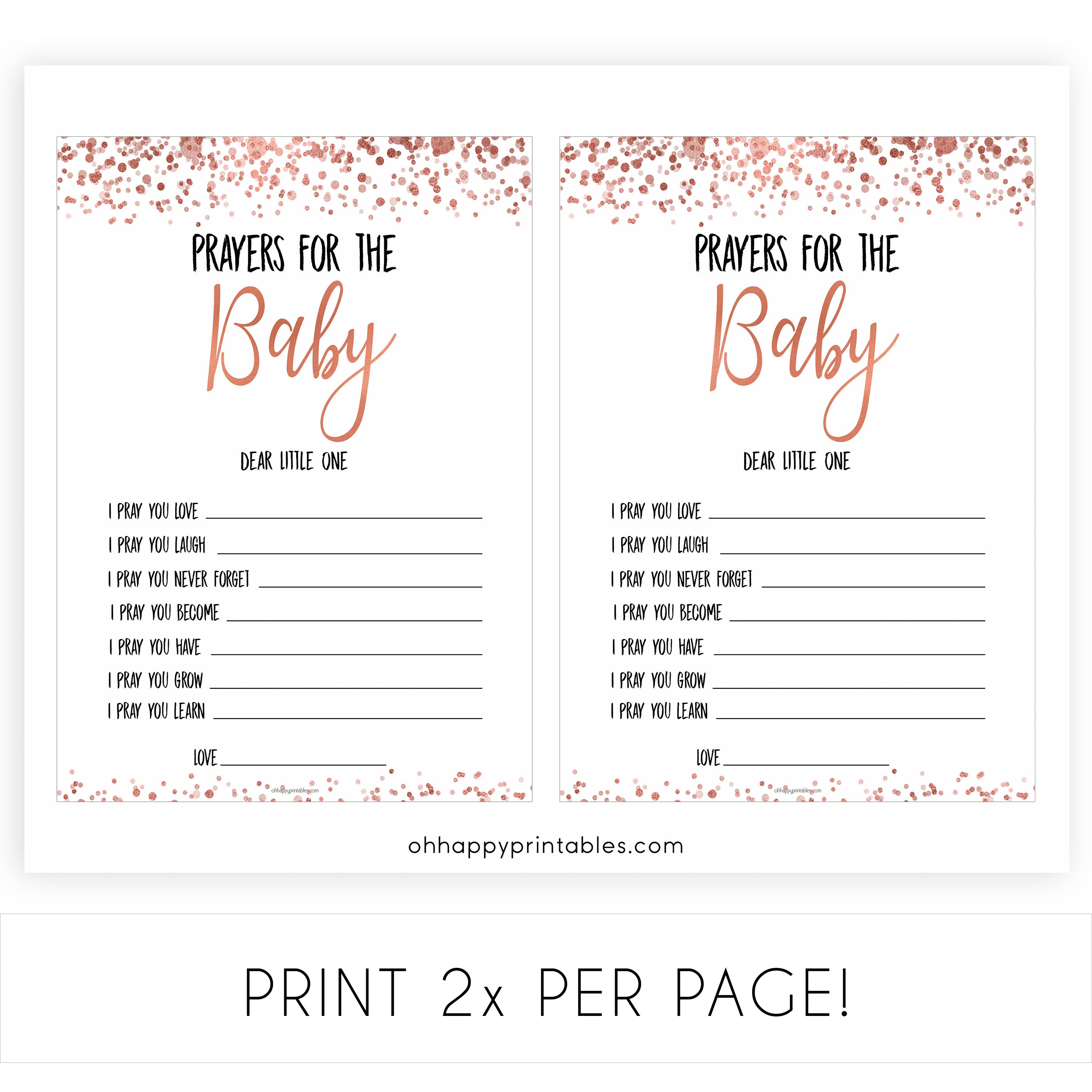Rose Gold Prayers For The Baby, Baby Prayers, Prayers for The Baby, Rose Gold Baby Shower, Baby Shower Baby Prayers, Baby Prayers Cards, printable baby shower games, fun baby shower games, popular baby shower games
