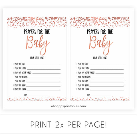 Rose Gold Prayers For The Baby, Baby Prayers, Prayers for The Baby, Rose Gold Baby Shower, Baby Shower Baby Prayers, Baby Prayers Cards, printable baby shower games, fun baby shower games, popular baby shower games