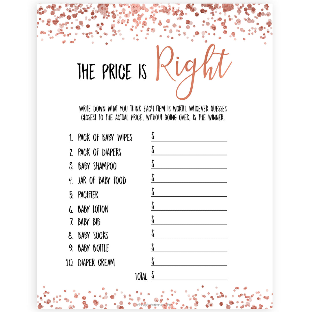 Rose Gold Price Is Right Baby Shower Game, Roe Gold Guess The Price Games, Printable Baby Shower Games, Rose Gold Price Is Right Game, printable baby shower games, fun baby shower games, popular baby shower games