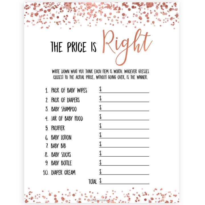Rose Gold Price Is Right Baby Shower Game, Roe Gold Guess The Price Games, Printable Baby Shower Games, Rose Gold Price Is Right Game, printable baby shower games, fun baby shower games, popular baby shower games