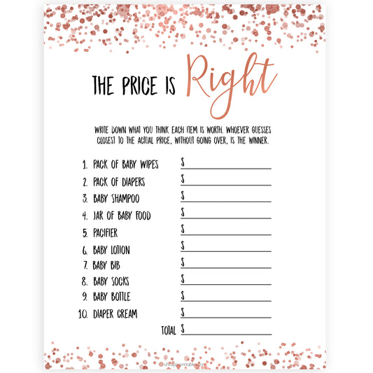 Rose Gold Price Is Right Baby Shower Game, Roe Gold Guess The Price Games, Printable Baby Shower Games, Rose Gold Price Is Right Game, printable baby shower games, fun baby shower games, popular baby shower games