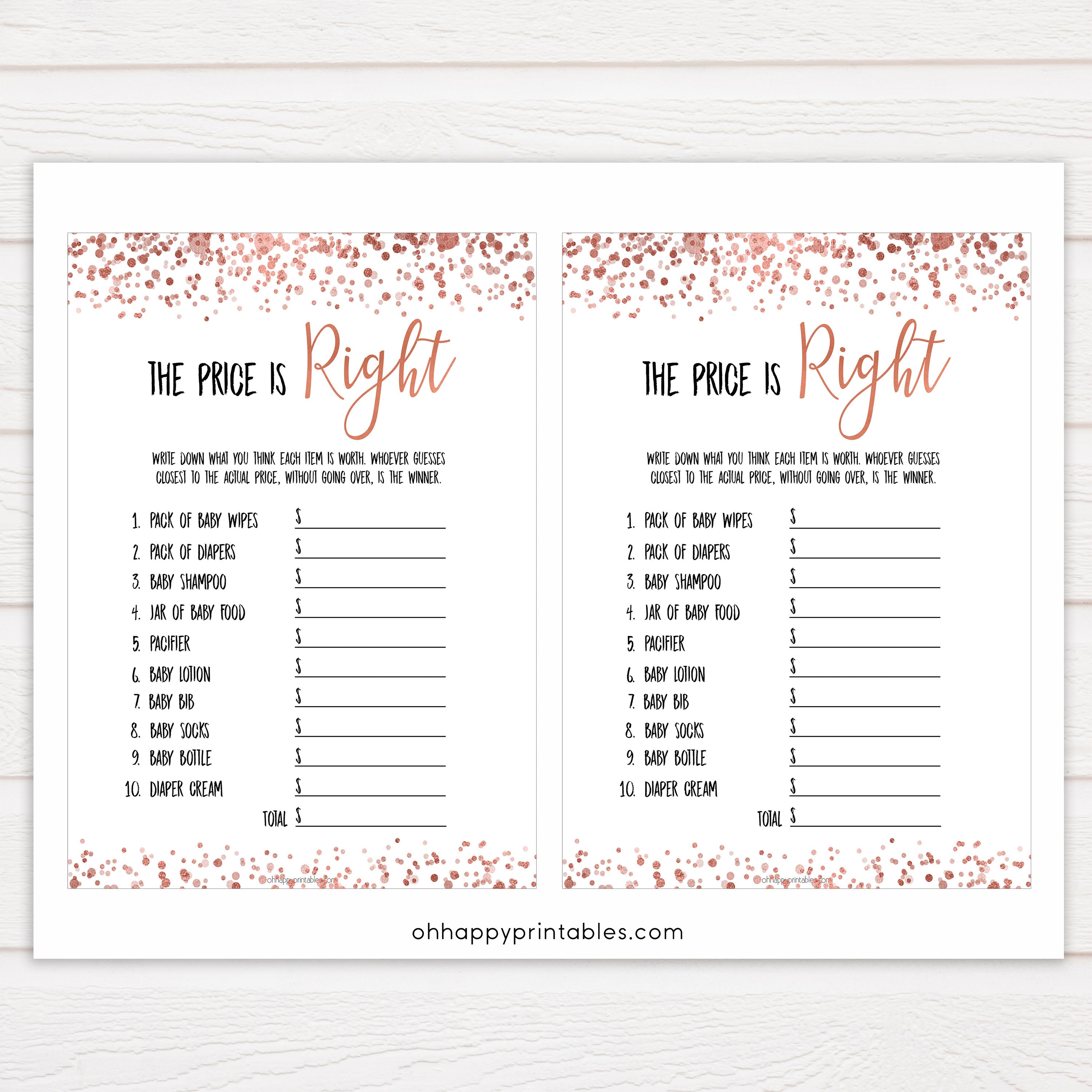 Rose Gold Price Is Right Baby Shower Game, Roe Gold Guess The Price Games, Printable Baby Shower Games, Rose Gold Price Is Right Game, printable baby shower games, fun baby shower games, popular baby shower games