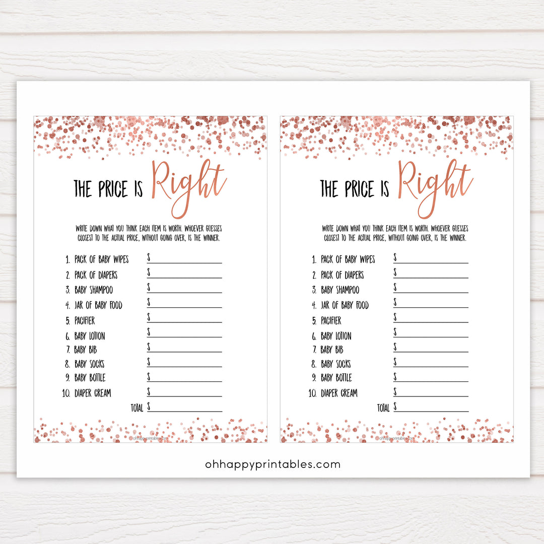 Rose Gold Price Is Right Baby Shower Game, Roe Gold Guess The Price Games, Printable Baby Shower Games, Rose Gold Price Is Right Game, printable baby shower games, fun baby shower games, popular baby shower games