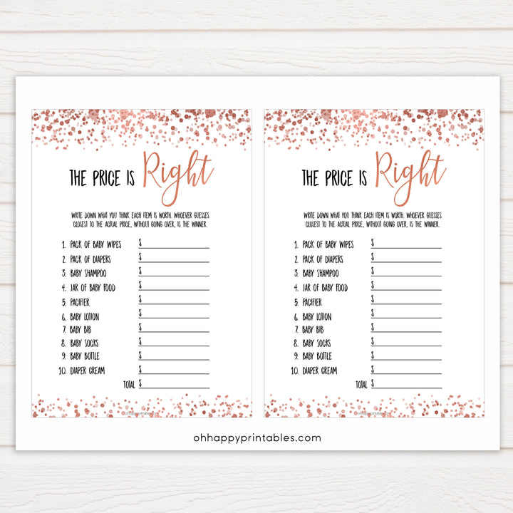 Rose Gold Price Is Right Baby Shower Game, Roe Gold Guess The Price Games, Printable Baby Shower Games, Rose Gold Price Is Right Game, printable baby shower games, fun baby shower games, popular baby shower games