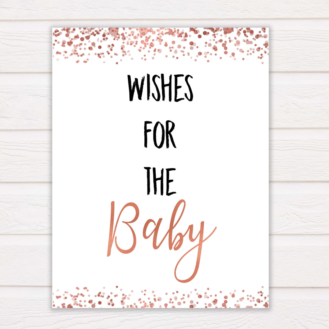 Rose Gold Wishes For The Baby, Baby Wishes, Wishes for The Baby, Printable Baby Shower Games, Baby Shower Baby Wishes, Baby Wishes Cards, printable baby games, fun baby shower games, popular baby shower games