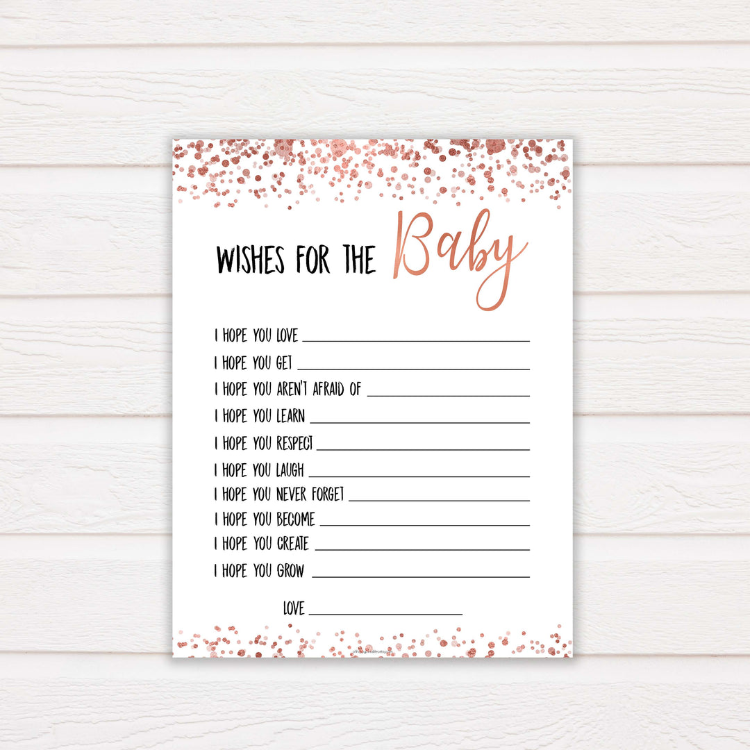 Rose Gold Wishes For The Baby, Baby Wishes, Wishes for The Baby, Printable Baby Shower Games, Baby Shower Baby Wishes, Baby Wishes Cards, printable baby games, fun baby shower games, popular baby shower games
