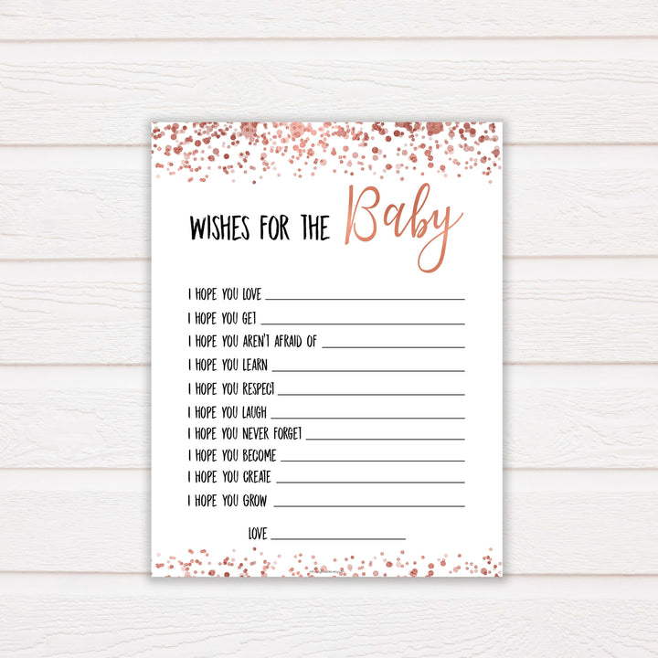 Rose Gold Wishes For The Baby, Baby Wishes, Wishes for The Baby, Printable Baby Shower Games, Baby Shower Baby Wishes, Baby Wishes Cards, printable baby games, fun baby shower games, popular baby shower games