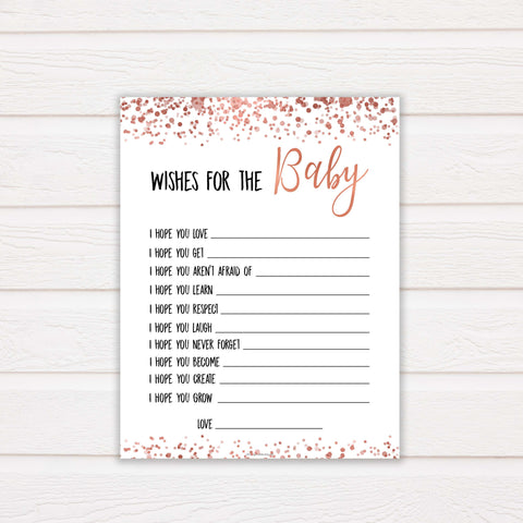 Rose Gold Wishes For The Baby, Baby Wishes, Wishes for The Baby, Printable Baby Shower Games, Baby Shower Baby Wishes, Baby Wishes Cards, printable baby games, fun baby shower games, popular baby shower games