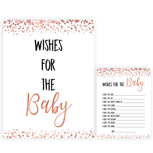 Rose Gold Wishes For The Baby, Baby Wishes, Wishes for The Baby, Printable Baby Shower Games, Baby Shower Baby Wishes, Baby Wishes Cards, printable baby games, fun baby shower games, popular baby shower games