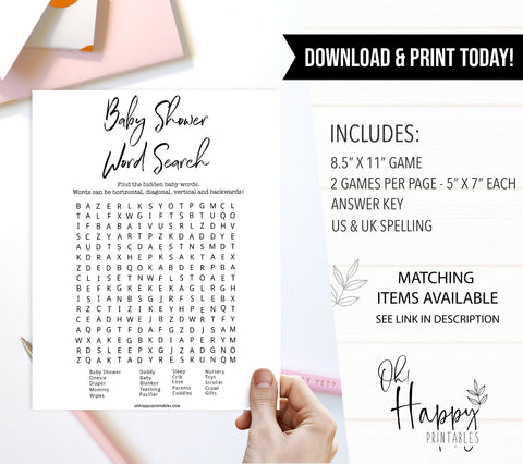 baby shower word search, printable baby shower games, gender neutral baby shower games, fun baby games, fun baby shower ideas