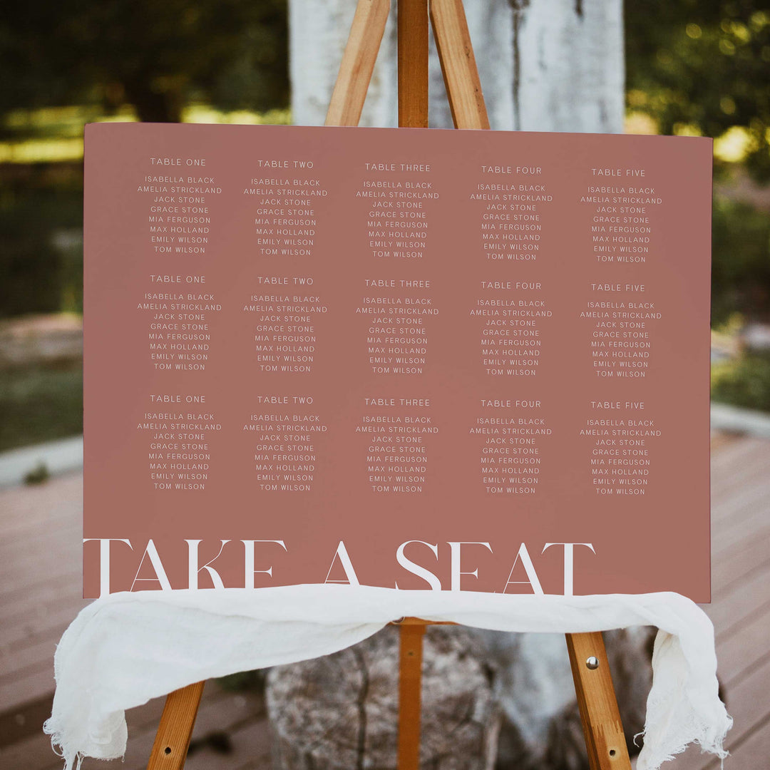 editable wedding seating chart, printable wedding seating chart, editable wedding stationery, printable wedding stationery, modern wedding stationery, dusty rose wedding stationery