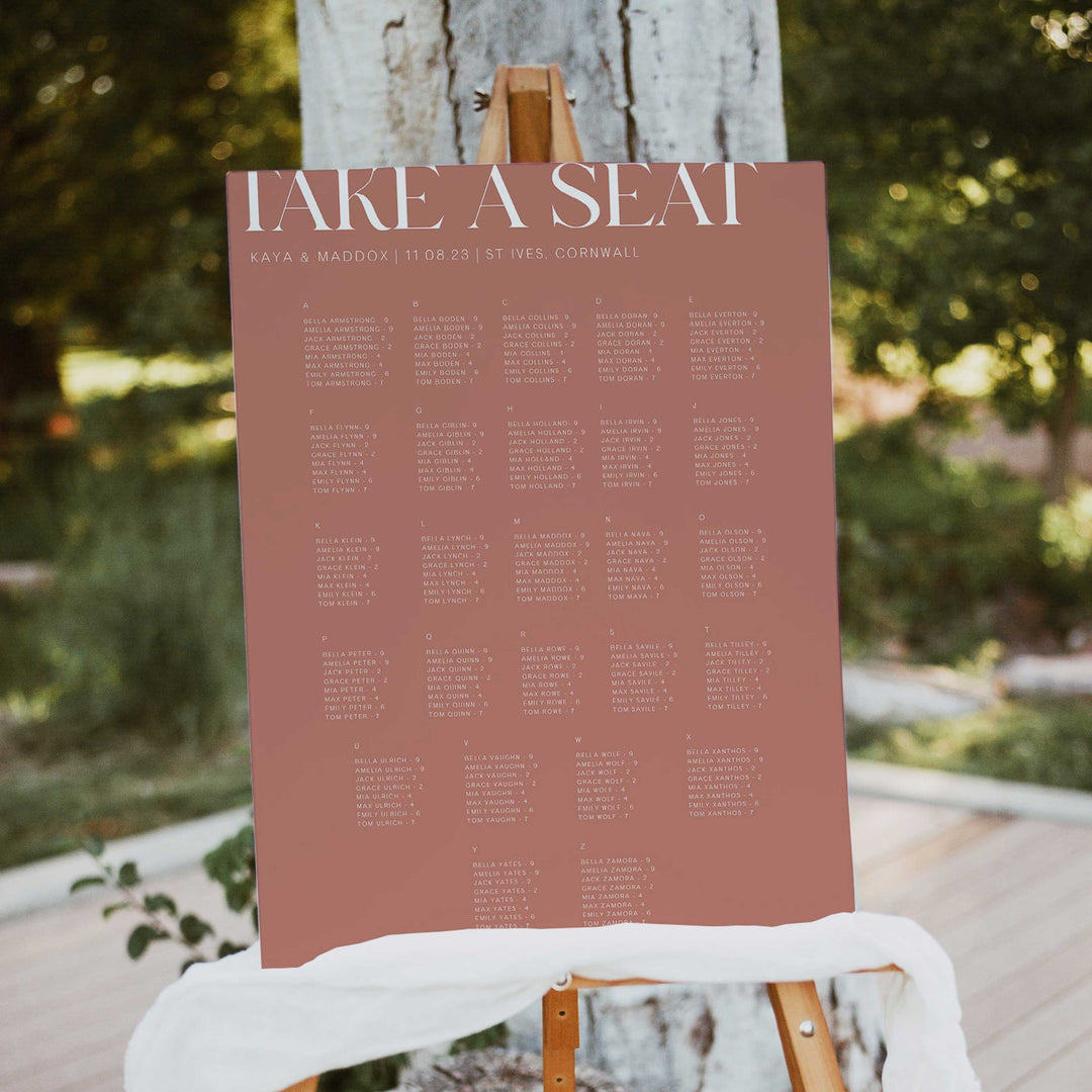 wedding seating chart, printable wedding seating chart, editable wedding seating chart, editable wedding stationery, printable wedding stationery, modern wedding stationery, dusty rose wedding stationery