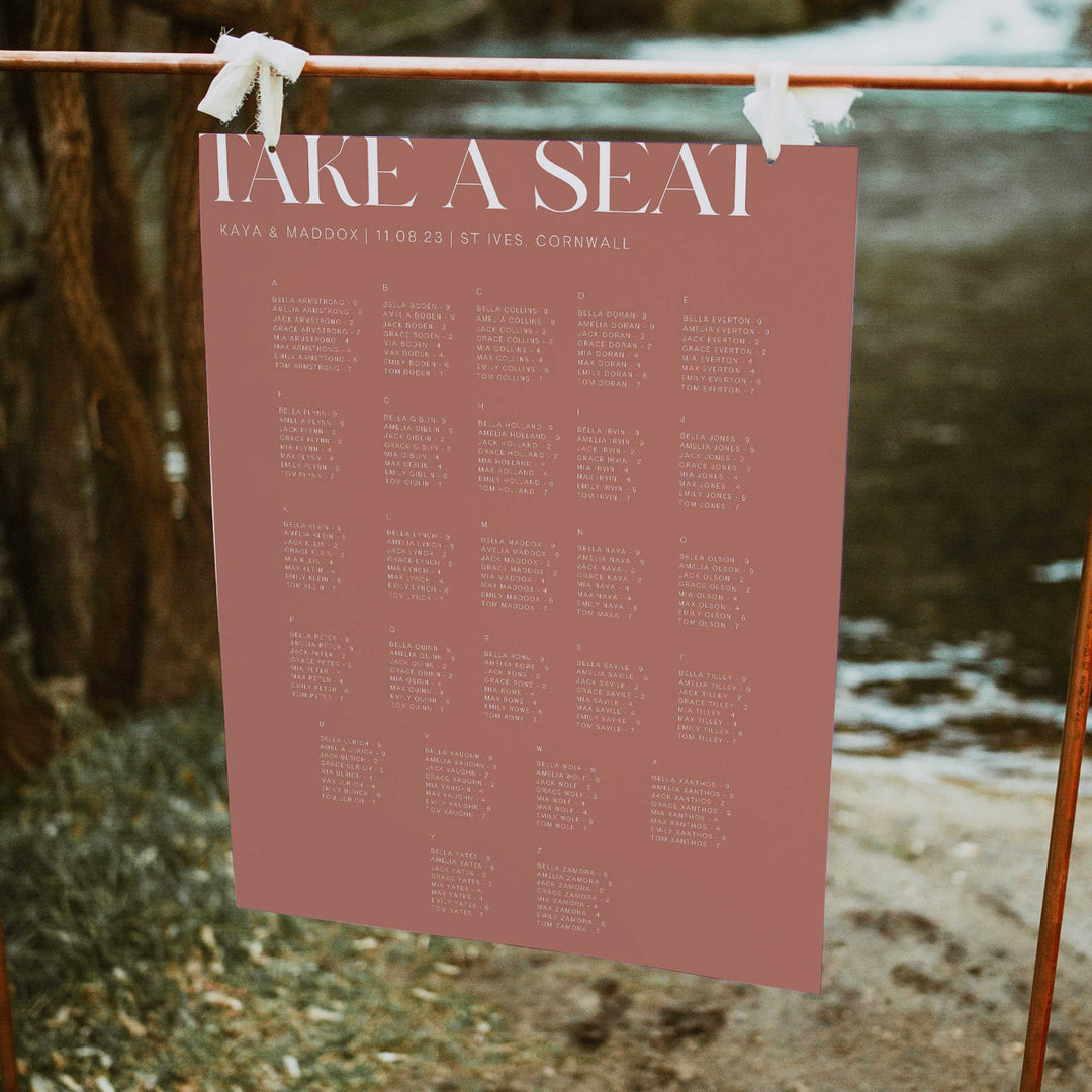 wedding seating chart, printable wedding seating chart, editable wedding seating chart, editable wedding stationery, printable wedding stationery, modern wedding stationery, dusty rose wedding stationery