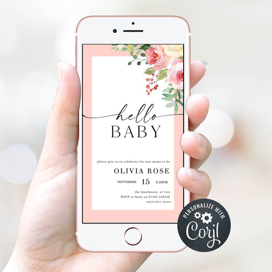 spring floral baby shower invitations, printable baby shower invitations, editable baby shower invitations, floral baby shower invites, mobile baby shower invites