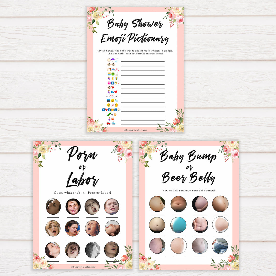 7 games bundle spring floral baby shower games, printable baby shower games, fun baby shower games, baby shower games, popular baby shower games