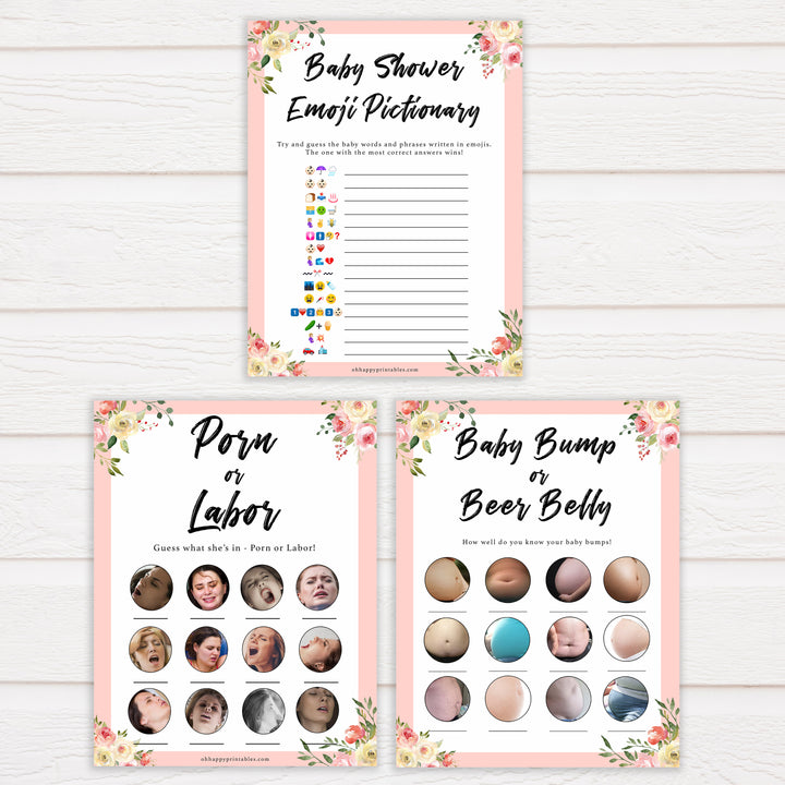 7 games bundle spring floral baby shower games, printable baby shower games, fun baby shower games, baby shower games, popular baby shower games
