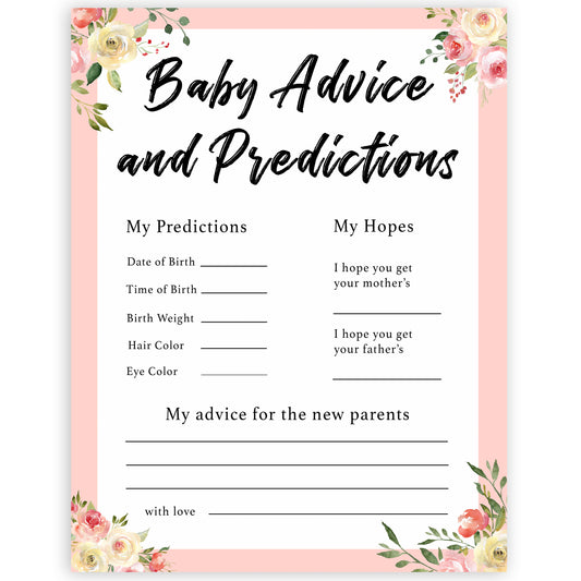 spring floral baby advice and predictions baby shower games, printable baby shower games, fun baby shower games, baby shower games, popular baby shower games