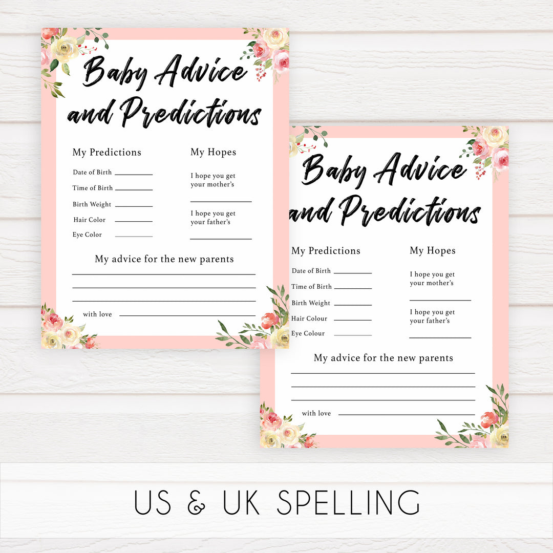 spring floral baby advice and predictions baby shower games, printable baby shower games, fun baby shower games, baby shower games, popular baby shower games
