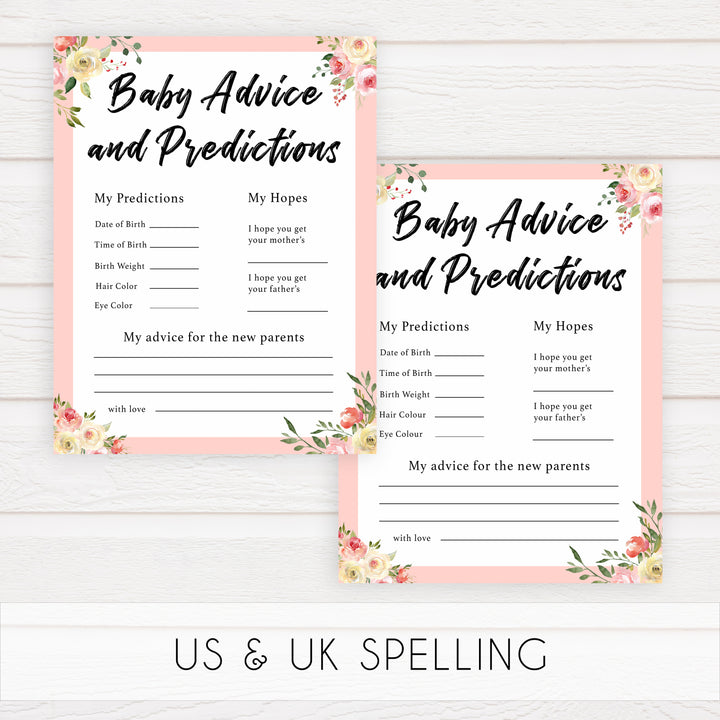spring floral baby advice and predictions baby shower games, printable baby shower games, fun baby shower games, baby shower games, popular baby shower games