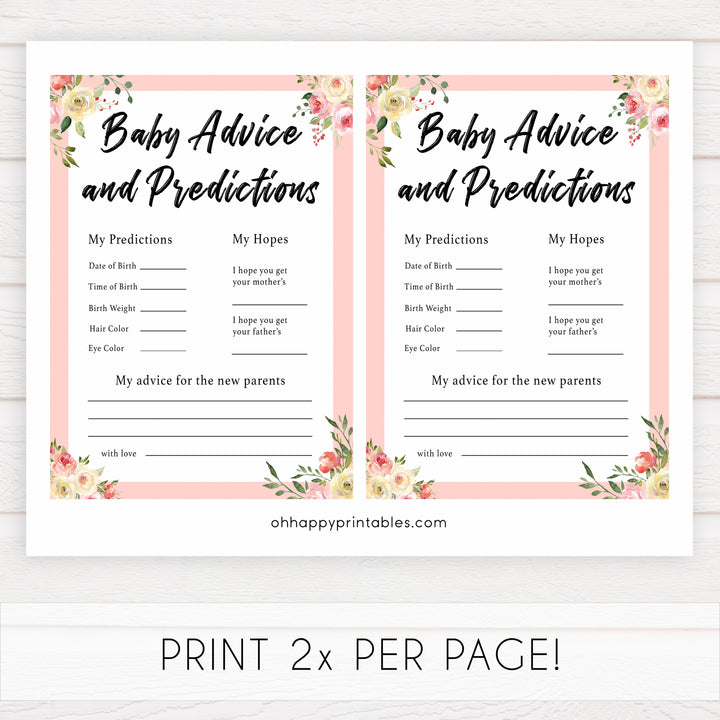 spring floral baby advice and predictions baby shower games, printable baby shower games, fun baby shower games, baby shower games, popular baby shower games