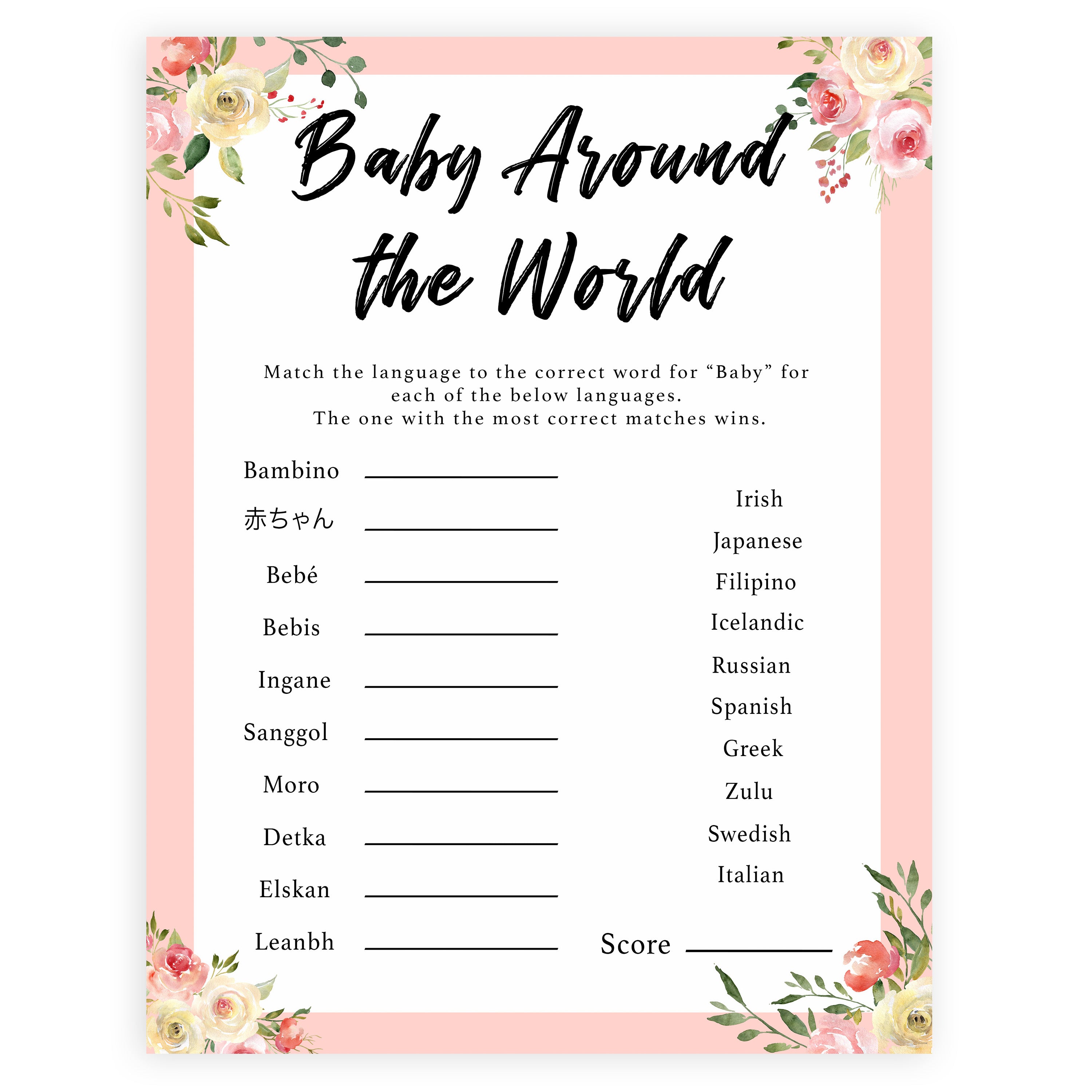 spring floral baby around the world baby shower games, printable baby shower games, fun baby shower games, baby shower games, popular baby shower games