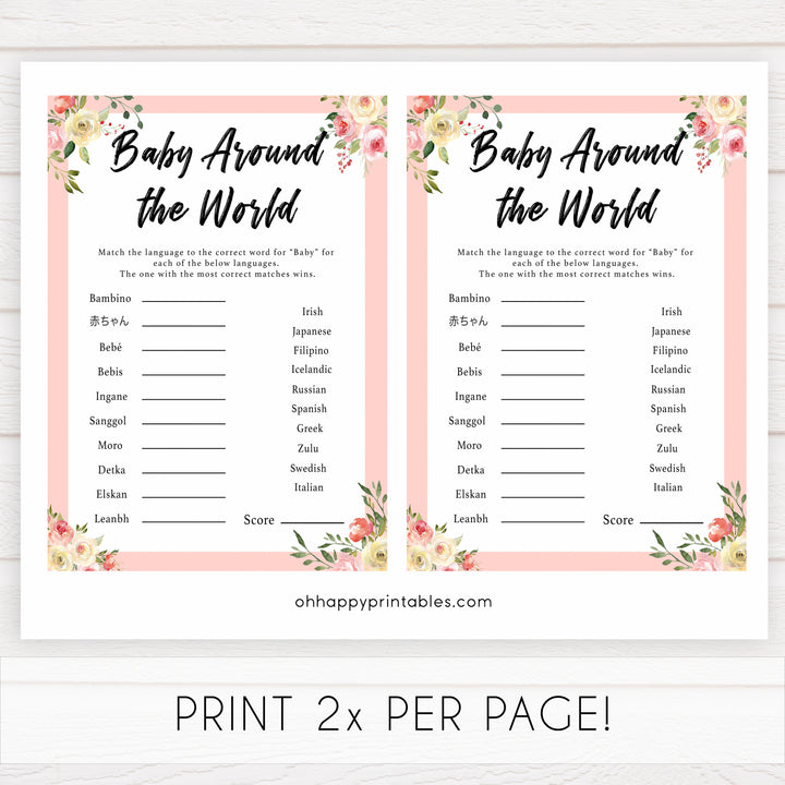 spring floral baby around the world baby shower games, printable baby shower games, fun baby shower games, baby shower games, popular baby shower games