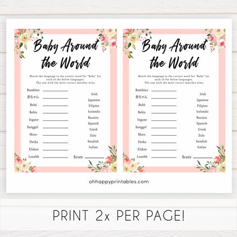 spring floral baby around the world baby shower games, printable baby shower games, fun baby shower games, baby shower games, popular baby shower games