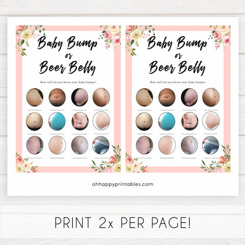 spring floral baby bump or beer belly baby shower games, printable baby shower games, fun baby shower games, baby shower games, popular baby shower games