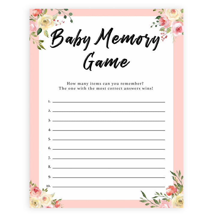 spring floral Baby memory game baby shower games, printable baby shower games, fun baby shower games, baby shower games, popular baby shower games