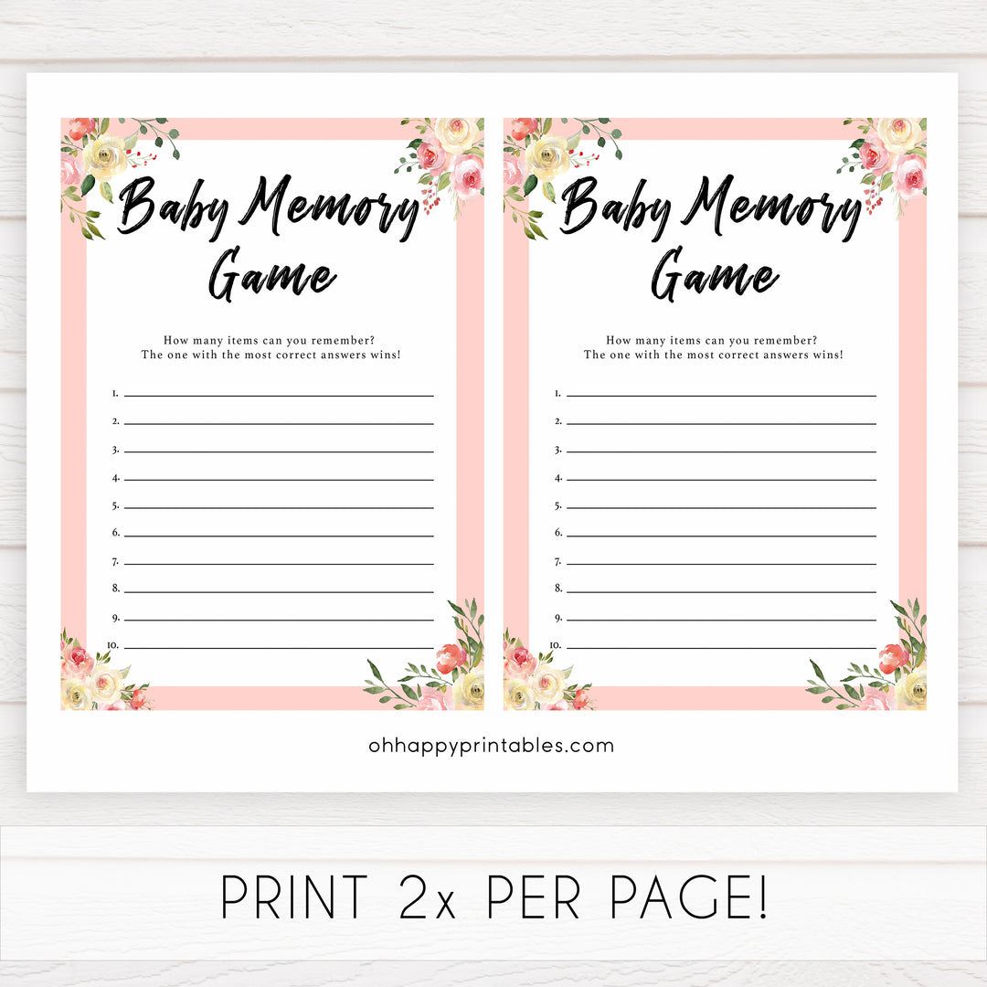 spring floral Baby memory game baby shower games, printable baby shower games, fun baby shower games, baby shower games, popular baby shower games