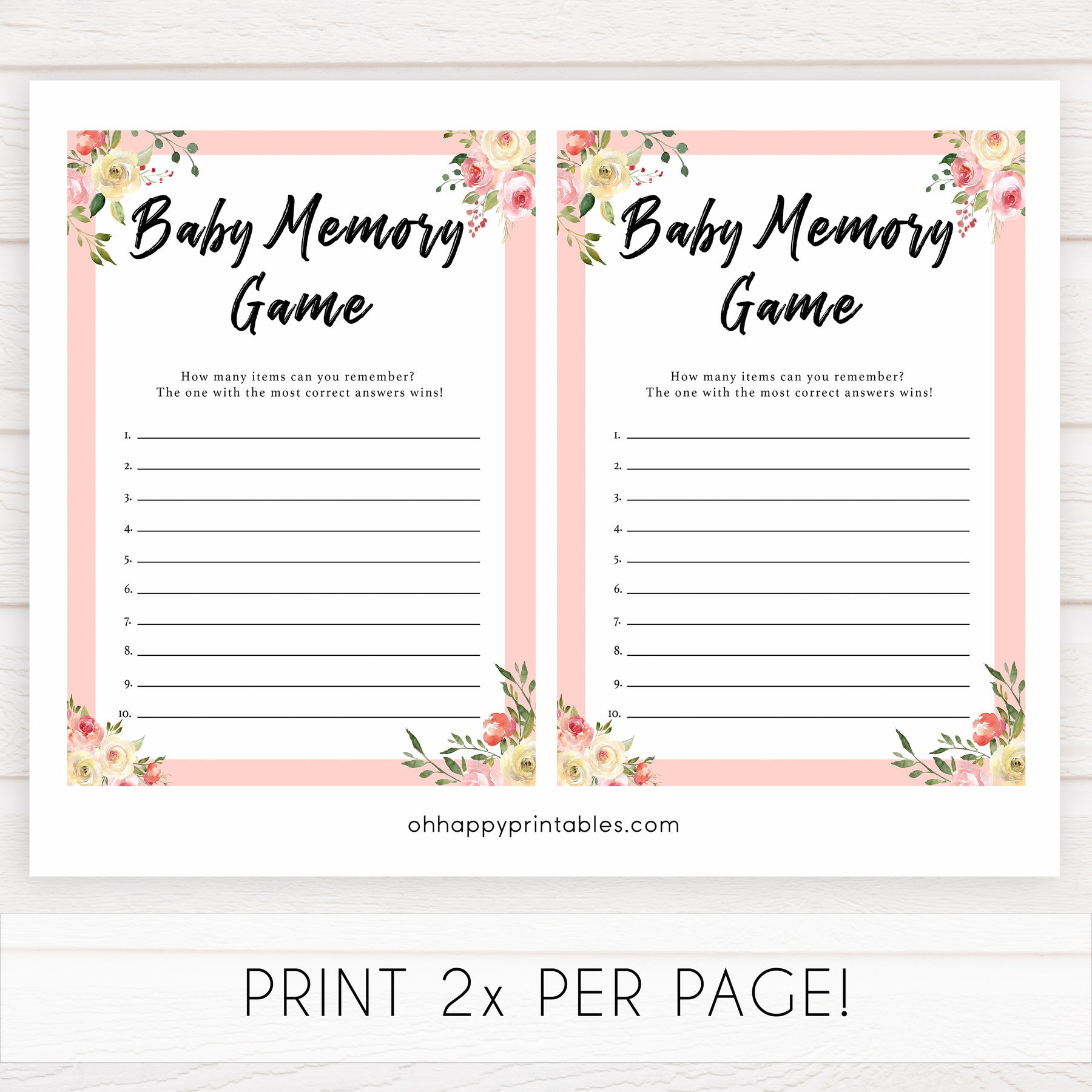 Baby Memory Game - Spring Floral Printable Baby Shower Games ...