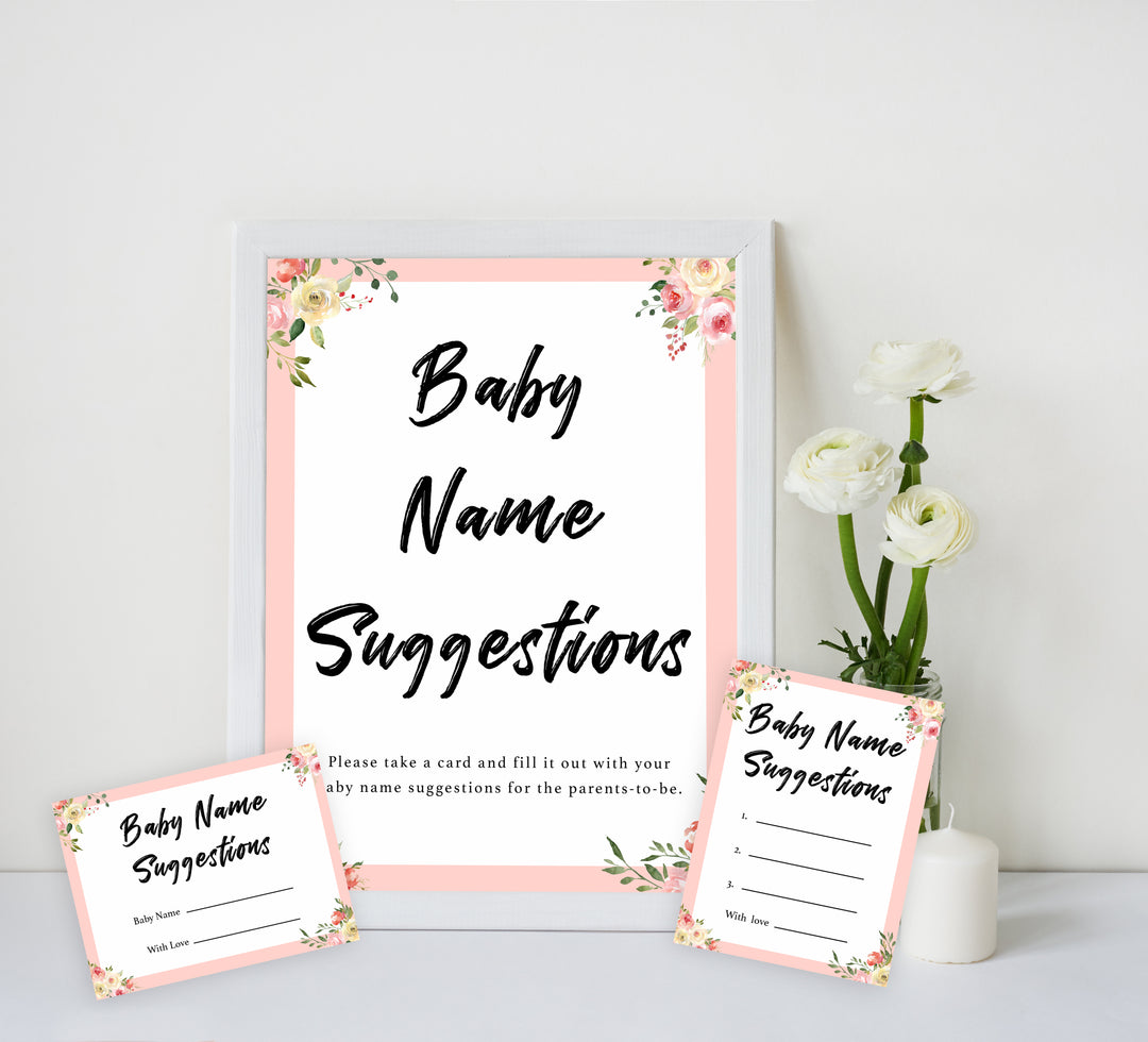 spring floral baby name suggestions baby shower games, printable baby shower games, fun baby shower games, baby shower games, popular baby shower games