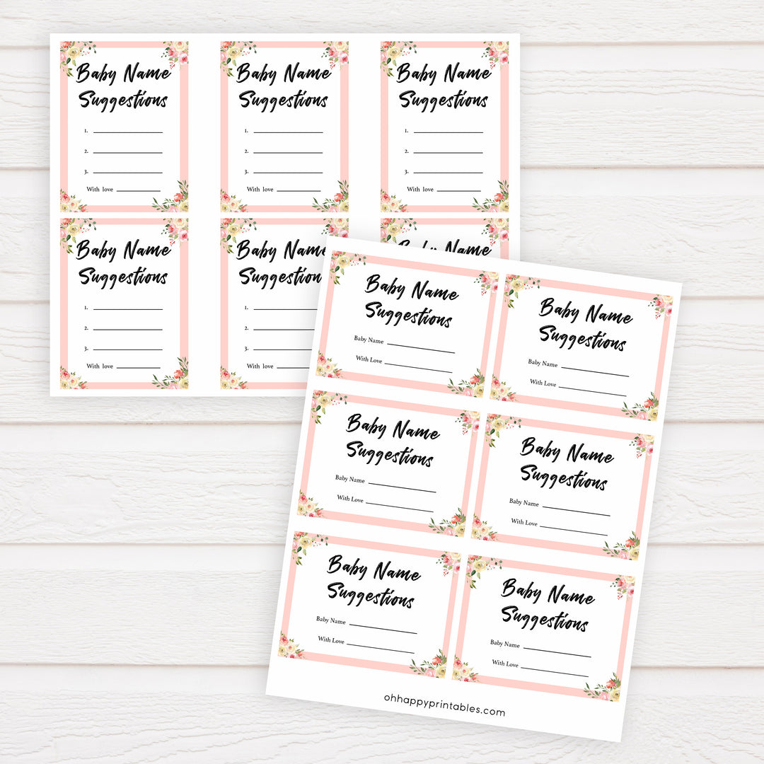 spring floral baby name suggestions baby shower games, printable baby shower games, fun baby shower games, baby shower games, popular baby shower games