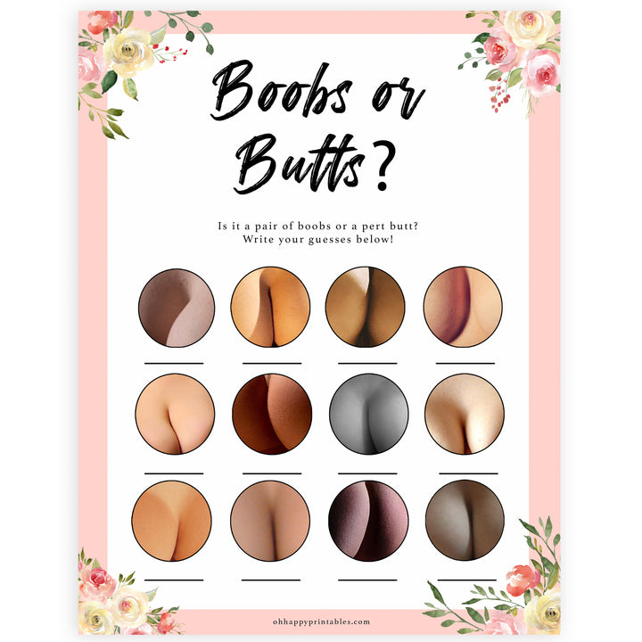 spring floral boobs or butts baby shower games, printable baby shower games, fun baby shower games, baby shower games, popular baby shower games