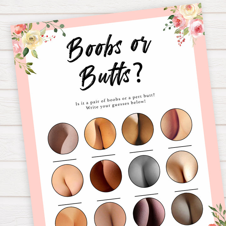 spring floral boobs or butts baby shower games, printable baby shower games, fun baby shower games, baby shower games, popular baby shower games