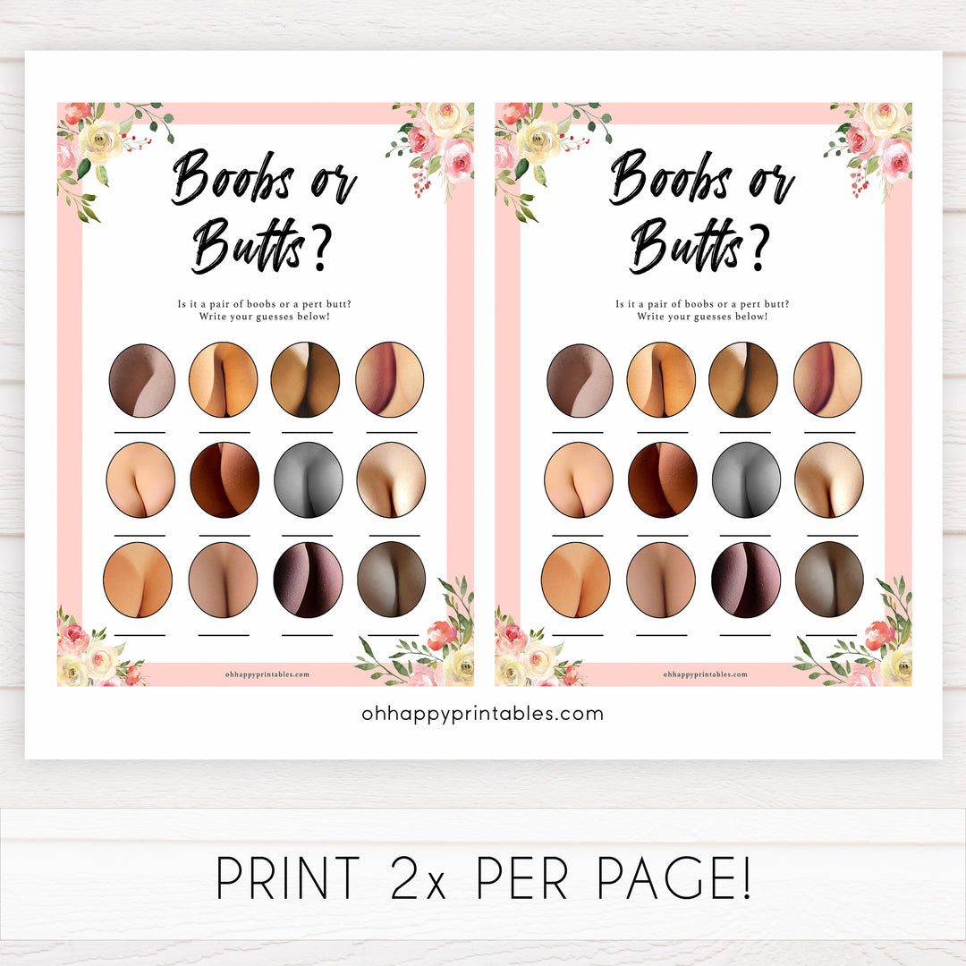 spring floral boobs or butts baby shower games, printable baby shower games, fun baby shower games, baby shower games, popular baby shower games