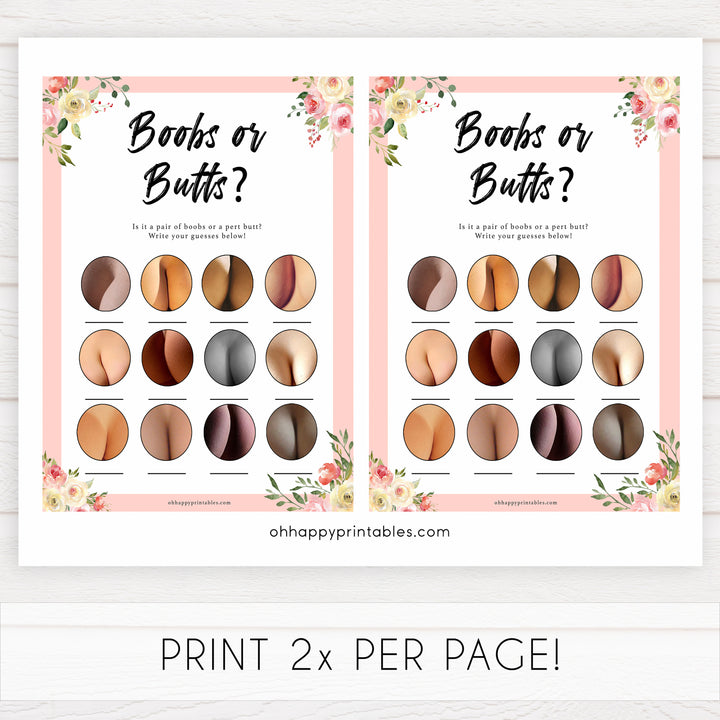 spring floral boobs or butts baby shower games, printable baby shower games, fun baby shower games, baby shower games, popular baby shower games