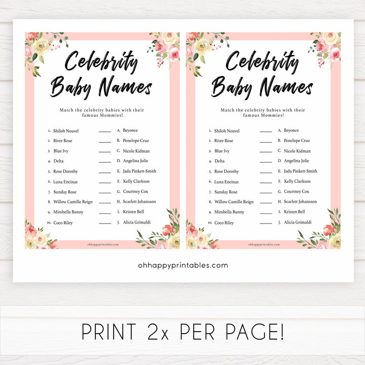 spring floral celebrity baby names baby shower games, printable baby shower games, fun baby shower games, baby shower games, popular baby shower games