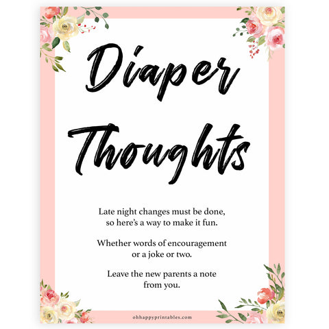 spring floral diaper thoughts baby shower games, printable baby shower games, fun baby shower games, baby shower games, popular baby shower games