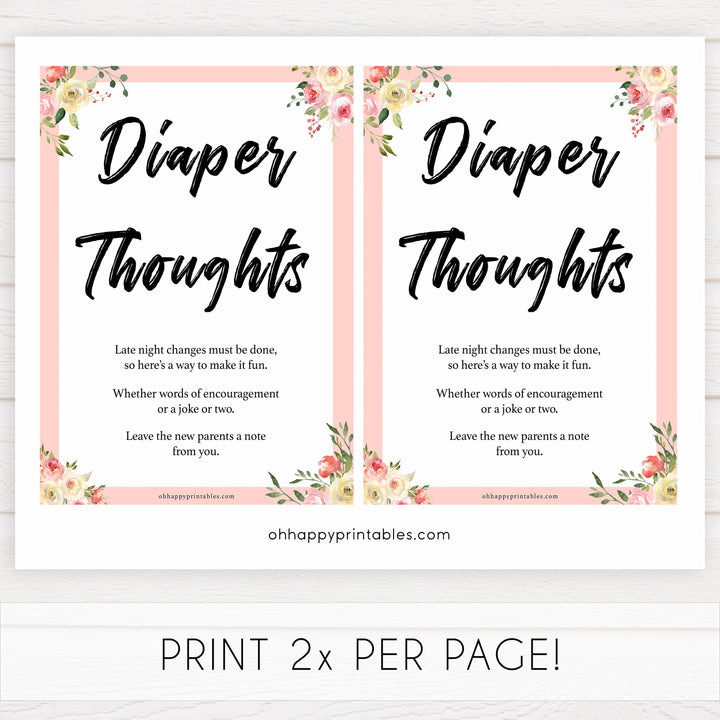 spring floral diaper thoughts baby shower games, printable baby shower games, fun baby shower games, baby shower games, popular baby shower games