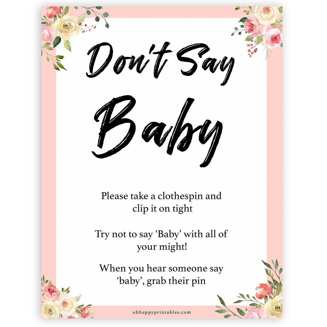 spring floral dont say baby baby shower games, printable baby shower games, fun baby shower games, baby shower games, popular baby shower games