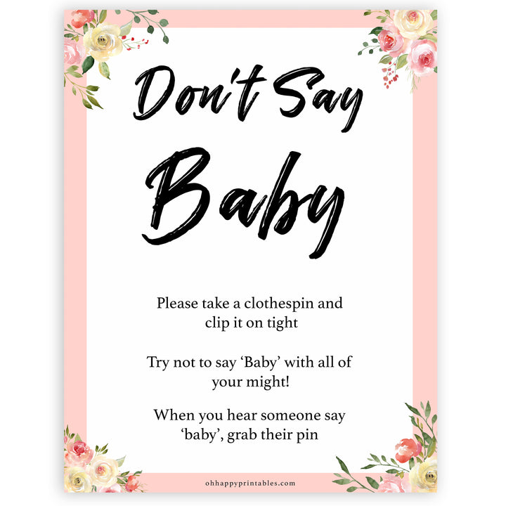 spring floral dont say baby baby shower games, printable baby shower games, fun baby shower games, baby shower games, popular baby shower games