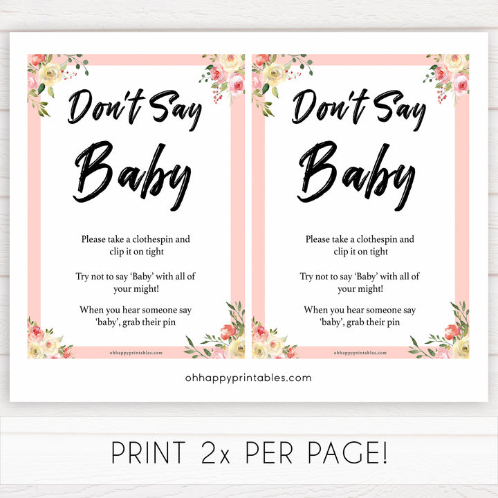 spring floral dont say baby baby shower games, printable baby shower games, fun baby shower games, baby shower games, popular baby shower games