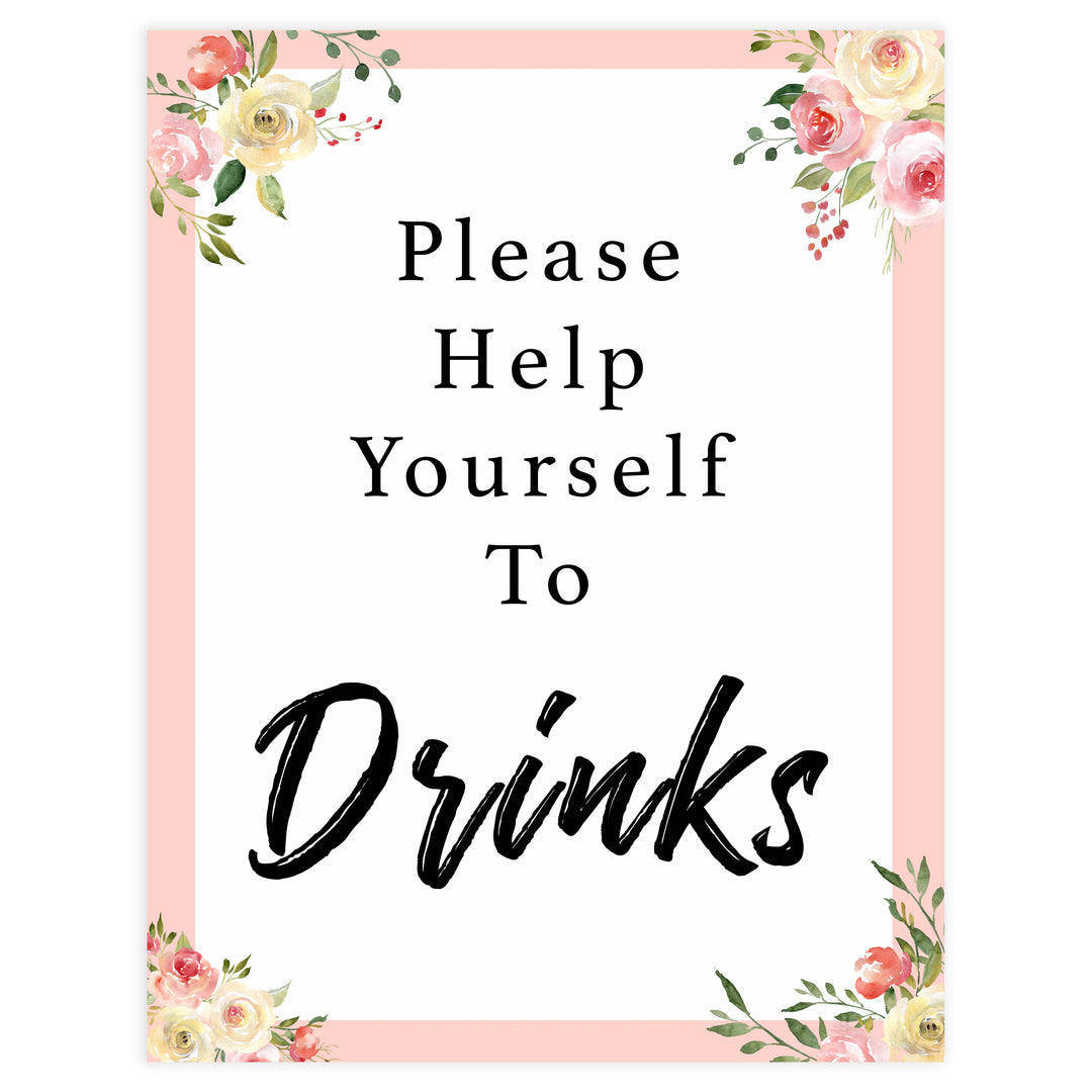 drinks baby signs, drinks table decor,,Spring floral baby decor, printable baby table signs, printable baby decor, floral table signs, fun baby signs, fun baby table signs