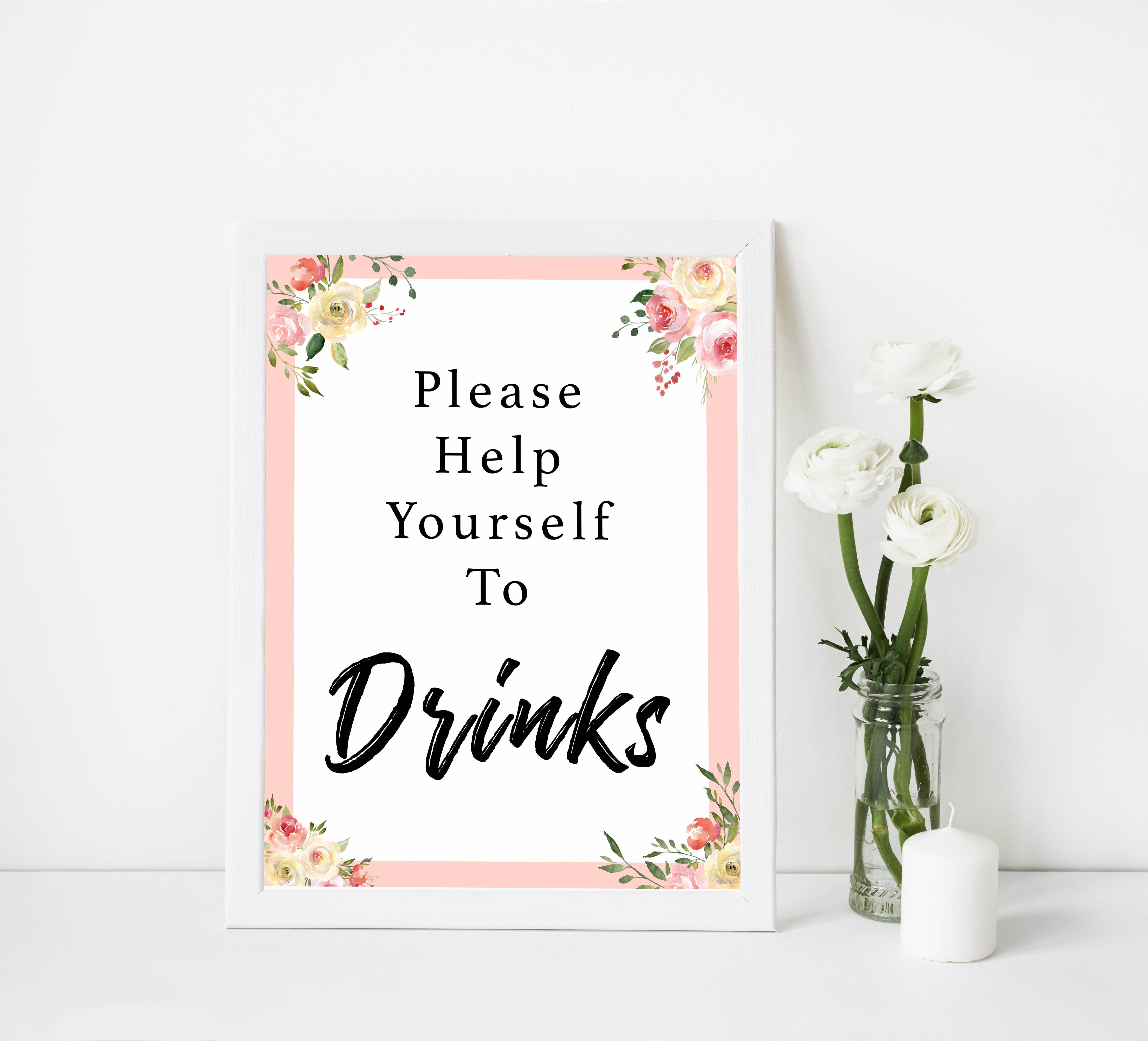 drinks baby signs, drinks table decor,,Spring floral baby decor, printable baby table signs, printable baby decor, floral table signs, fun baby signs, fun baby table signs