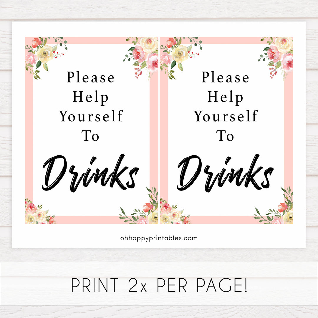 drinks baby signs, drinks table decor,,Spring floral baby decor, printable baby table signs, printable baby decor, floral table signs, fun baby signs, fun baby table signs