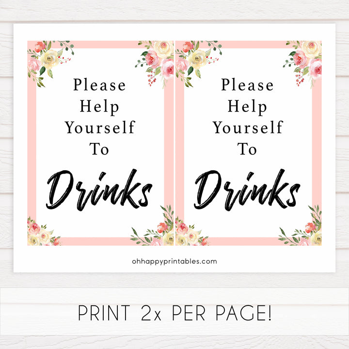 drinks baby signs, drinks table decor,,Spring floral baby decor, printable baby table signs, printable baby decor, floral table signs, fun baby signs, fun baby table signs