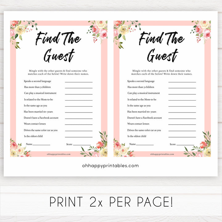 spring floral find the guest baby shower games, printable baby shower games, fun baby shower games, baby shower games, popular baby shower games